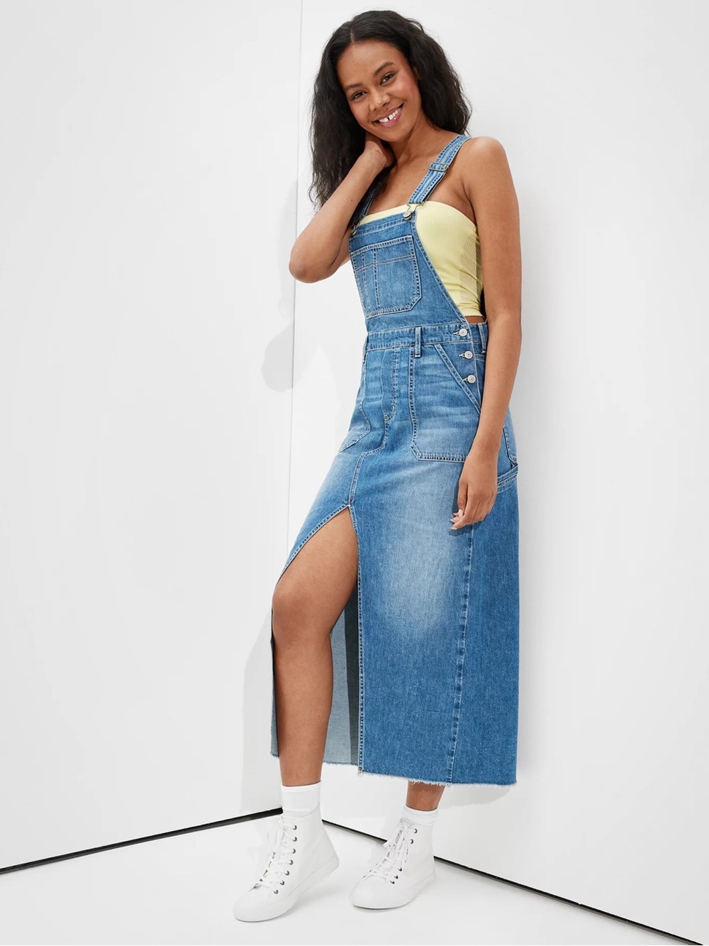 American Eagle AE Denim '90s Midi Overall Dress Women's XS